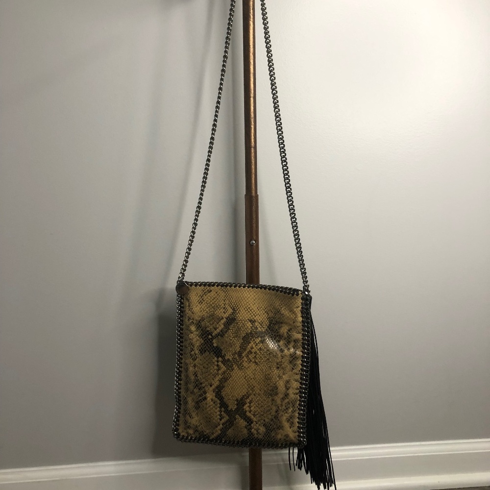 Stella McCartney Embossed Snake Print Flat Crossbody Bag w Tassel Italy - Picture 9 of 9